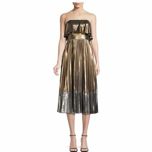 Aidan Mattox Gold and Black Strapless Dress
